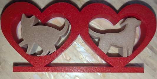 Personalized Heart Pet Lover's Heart Décor - Custom 3D Printed Cat and Dog Silhouette Display - Twin Hearts- Holiday home decor