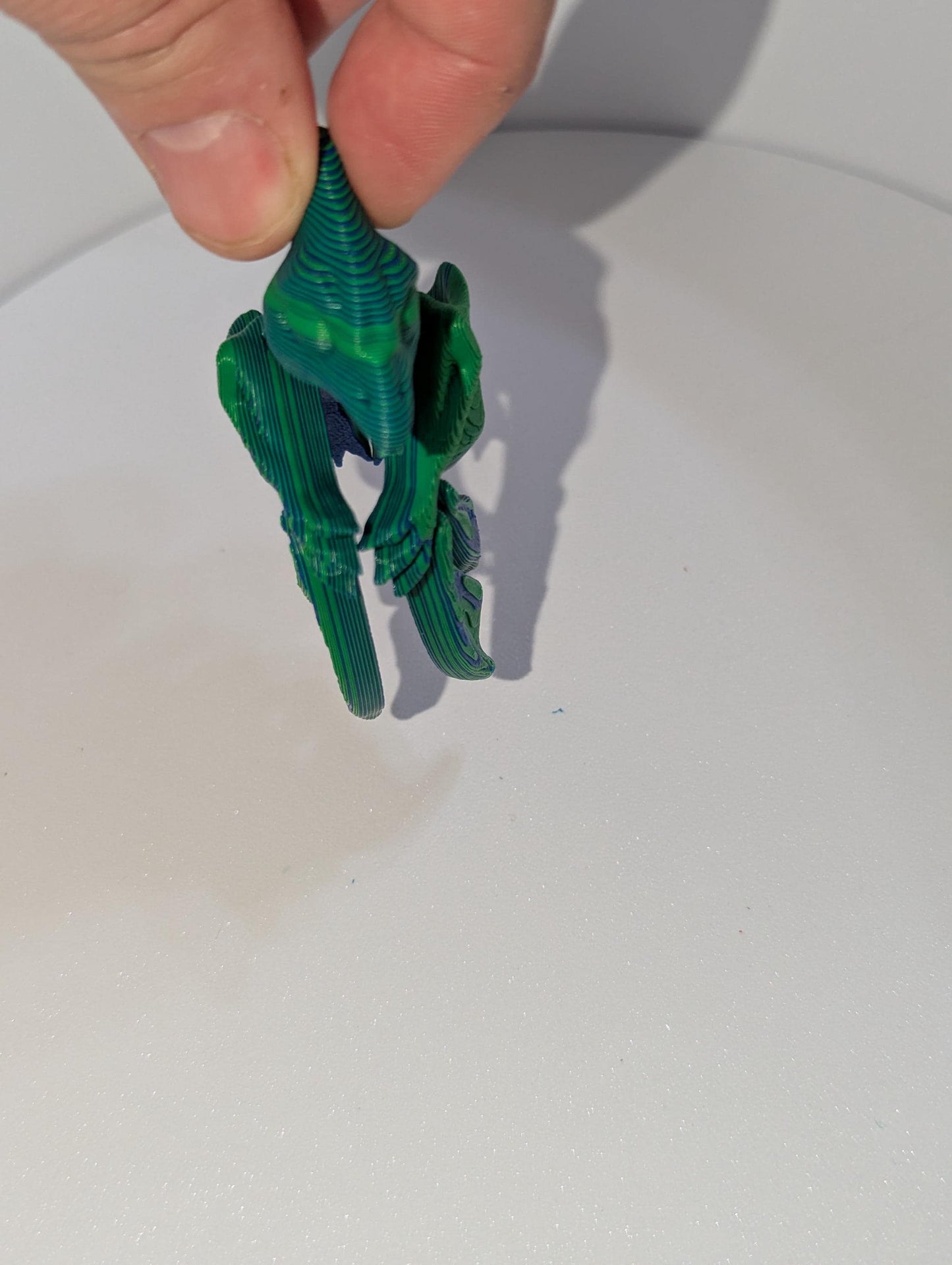 Top front profile of being held. Adorable articulated pterodactyl. Super fun for dino lovers.