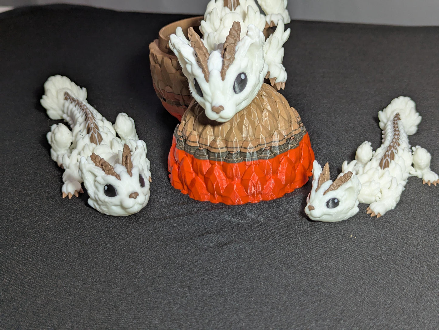 Articulating Baby Cat Dragon 3D Printed Flexible Fantasy Creature Fidget Toy, Desk Buddy, Custom Feline dragon Egg design.Custom Cat Fidget