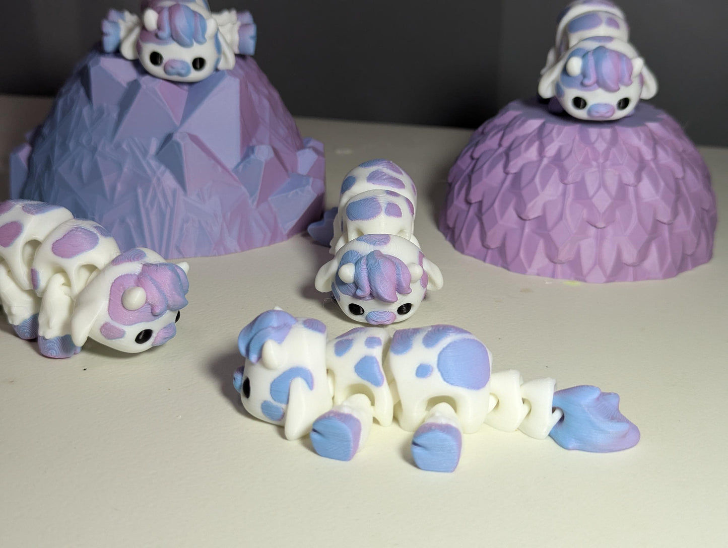 Articulated Baby Cow โ 3D Printed Multicolor Lavender & White Cute Cow Figurine โ Articulated Fidget Toy โ Gift for Animal Lovers