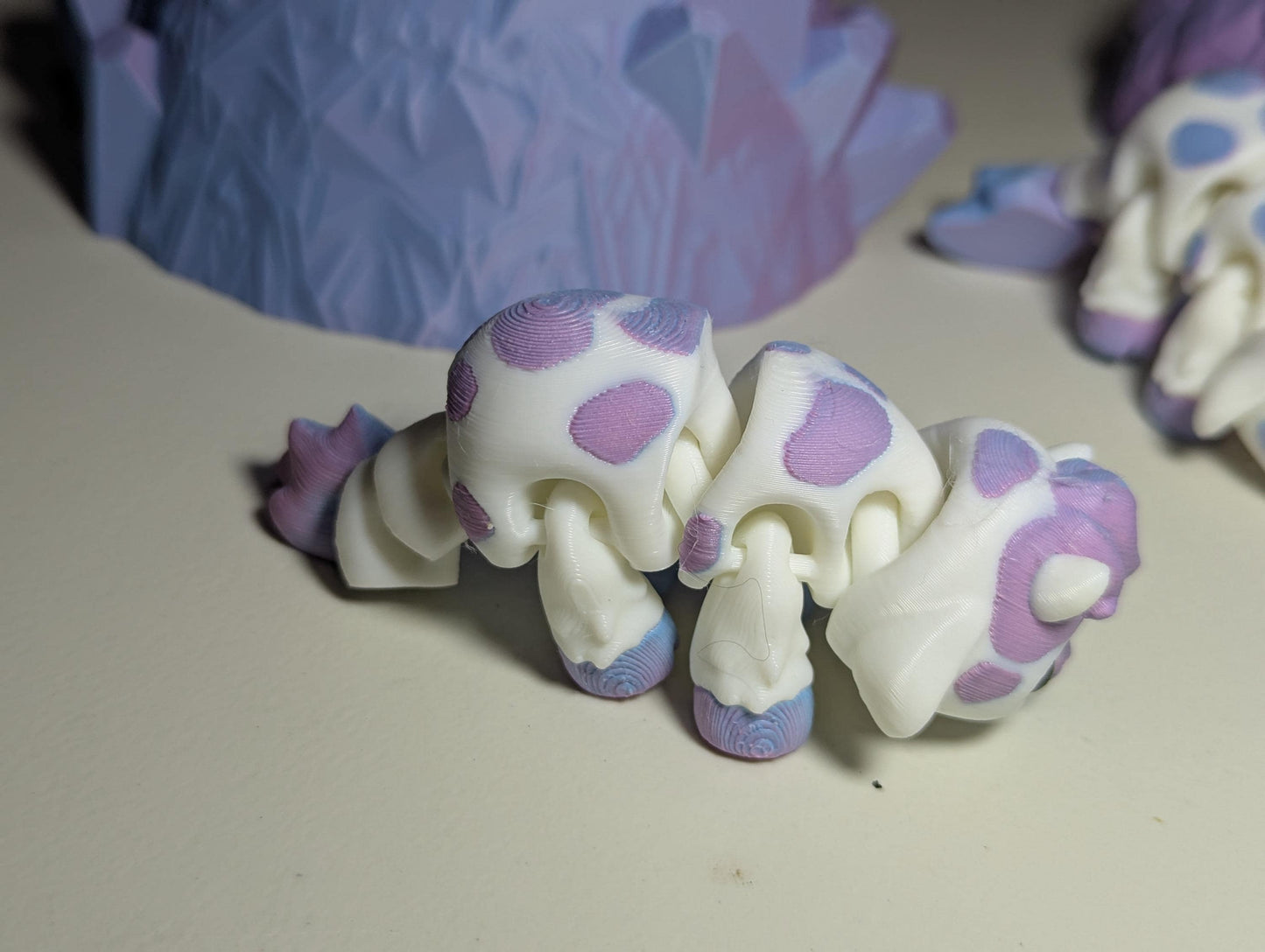 Articulated Baby Cow โ 3D Printed Multicolor Lavender & White Cute Cow Figurine โ Articulated Fidget Toy โ Gift for Animal Lovers