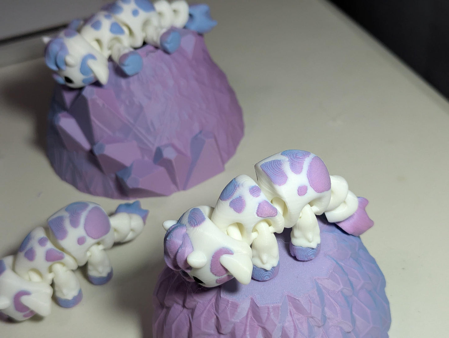 Articulated Baby Cow โ 3D Printed Multicolor Lavender & White Cute Cow Figurine โ Articulated Fidget Toy โ Gift for Animal Lovers