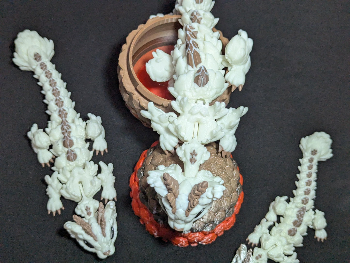 Articulating Baby Cat Dragon 3D Printed Flexible Fantasy Creature Fidget Toy, Desk Buddy, Custom Feline dragon Egg design.Custom Cat Fidget