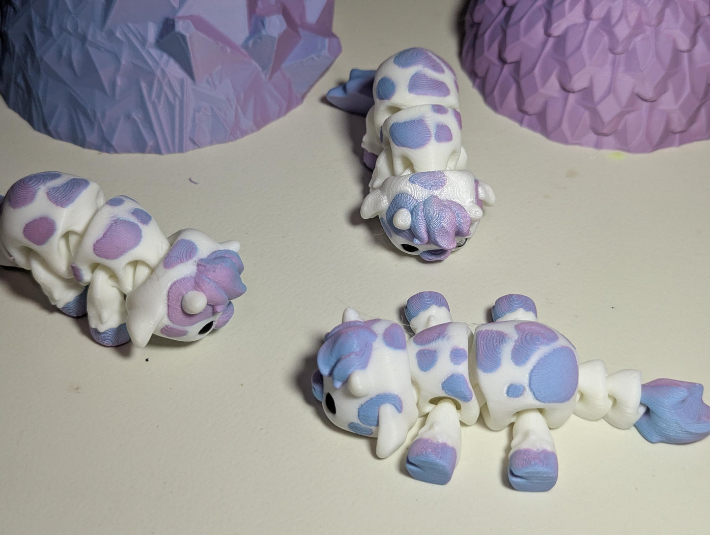 Articulated Baby Cow โ 3D Printed Multicolor Lavender & White Cute Cow Figurine โ Articulated Fidget Toy โ Gift for Animal Lovers