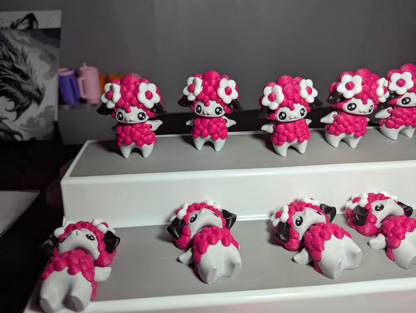 Mini Fantasy Sheep Figure – Cute Pink & White 3D Printed Collectible – Desk Buddy or Gift