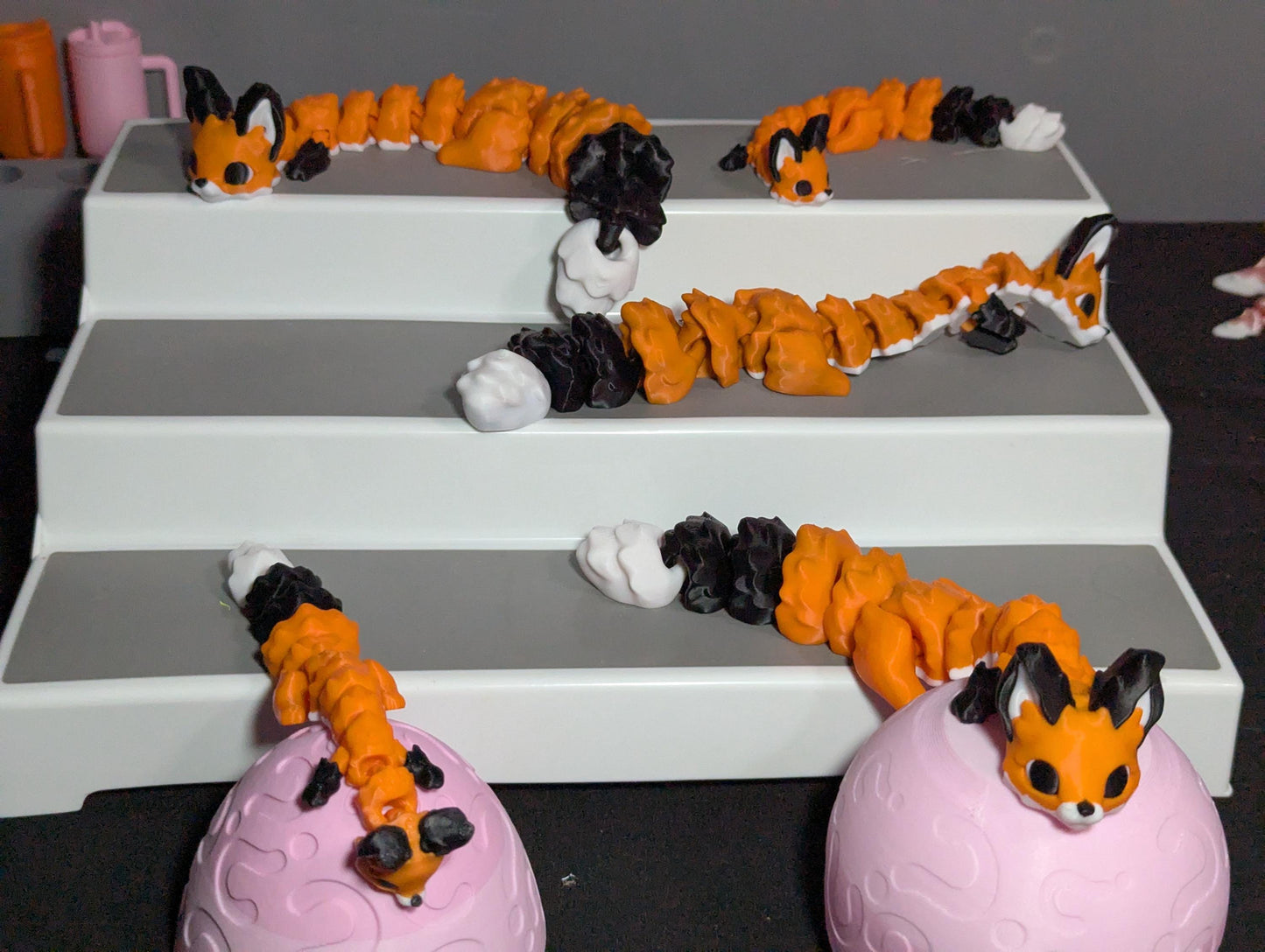 3D Printed Articulated Fox β Orange Black White Flexible Fidget Toy β Cute Fantasy Animal Desk Pet β Unique Gift for Fox Lovers & Collectors