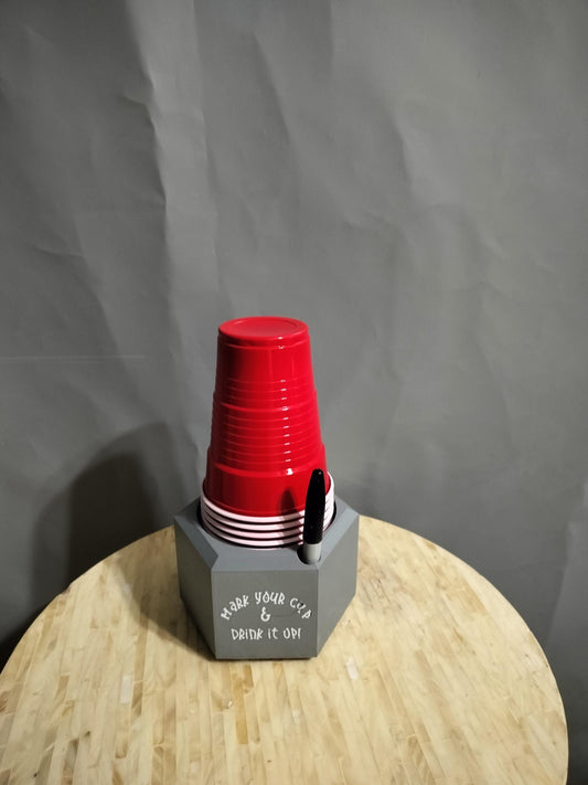 Solo Cup Dispenser saying &quot;Mark your cup and Drink it up&quot; Front profile