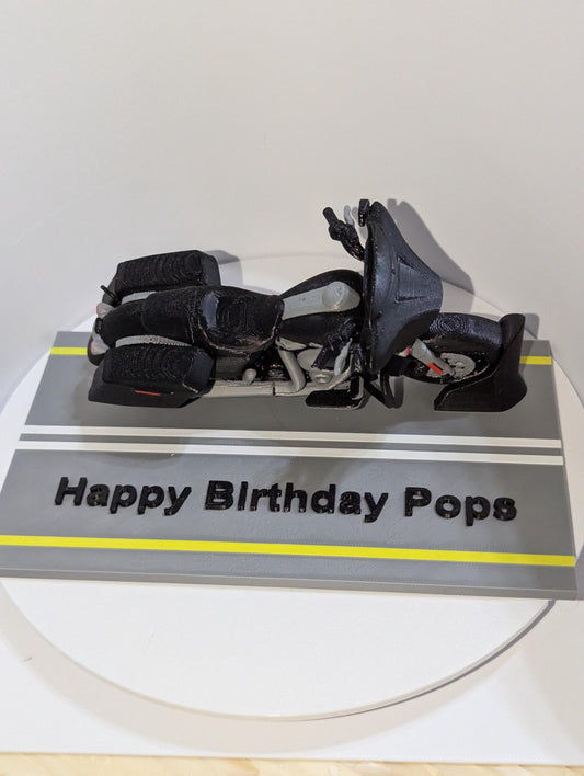 Featuring Happy Birthday Pops 3d card with motorcycle. can be customized.