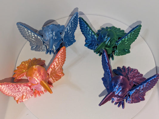 Articulated Hummingbird Statue 3D Printed Movable Wings CinderWing Design poseable desk fidget. Stress anciety Relief ADHD Fidget Toy Dragon