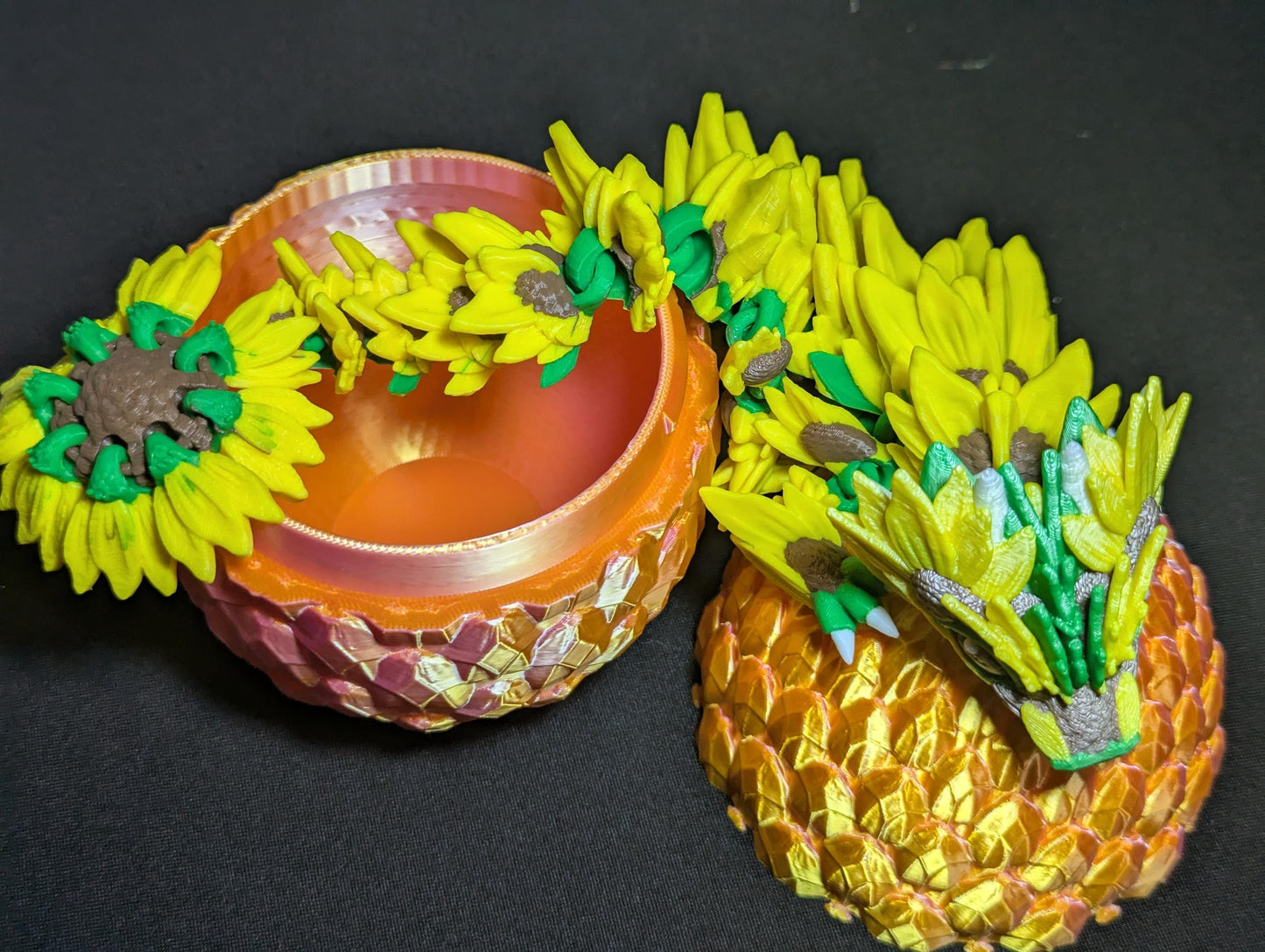 3D Printed Sunflower Dragon | Articulated Flower Dragon Figurine | Fidget Toy Fantasy Dragon | Articulated Dragon ADHD and Anxiety Relief