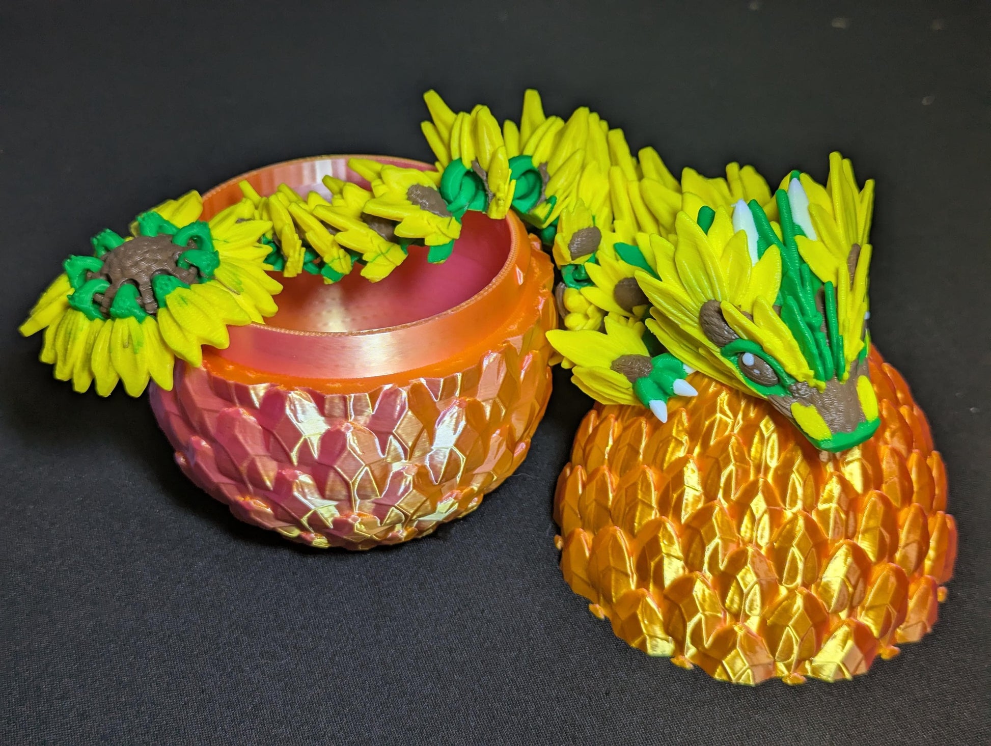 3D Printed Sunflower Dragon | Articulated Flower Dragon Figurine | Fidget Toy Fantasy Dragon | Articulated Dragon ADHD and Anxiety Relief