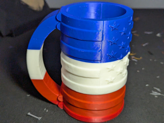 Stars & Stripes Drink Mug – Red White Blue Can Cozy - 3D Printed Fun Patriotic Beer Bottle Holder- American Flag Brew Mug - Unique Can Cup
