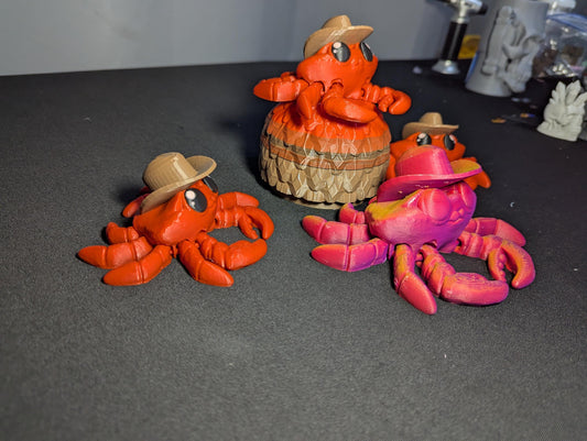 Cowboy Crab Figurines – 3D Printed Articulated Crabs with Hats | Cute Western Crustacean Toys | Multicolor Crab Decor