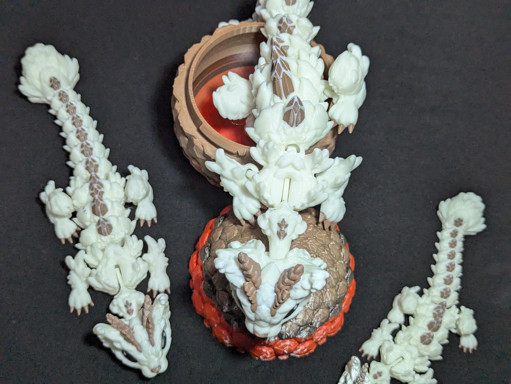 Articulating Baby Cat Dragon 3D Printed Flexible Fantasy Creature Fidget Toy, Desk Buddy, Custom Feline dragon Egg design.Custom Cat Fidget
