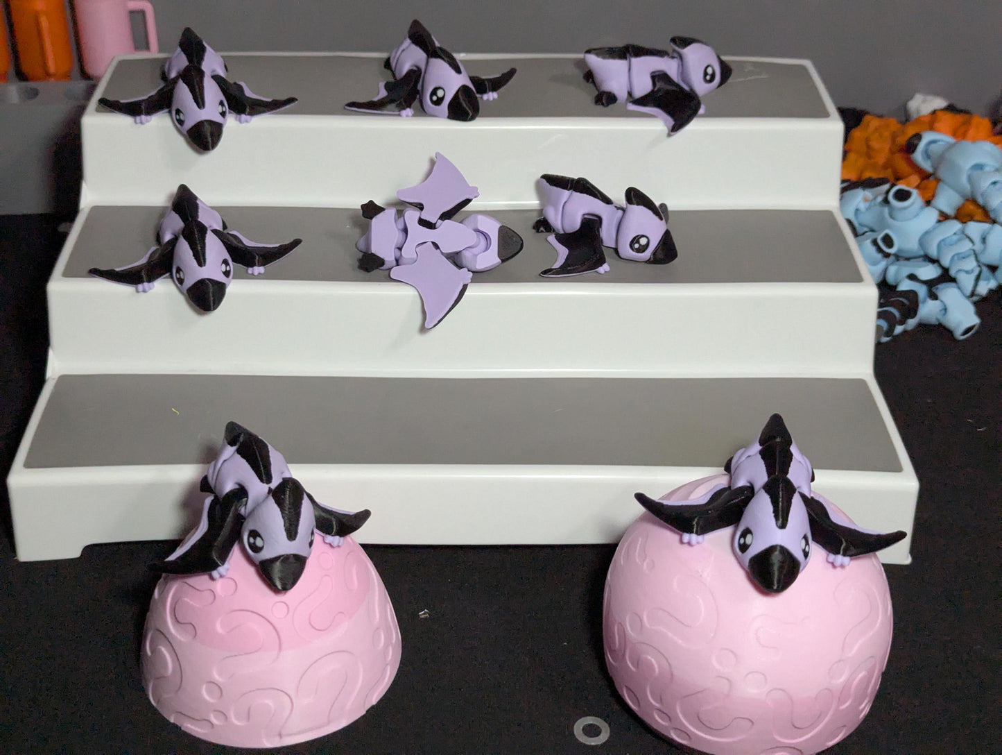 3D Printed Articulated Pterodactyl – Purple Black Flexible Dino Fidget Toy – Cute Dinosaur Figurine – Unique Gift for Dino Lovers – Desk Pet