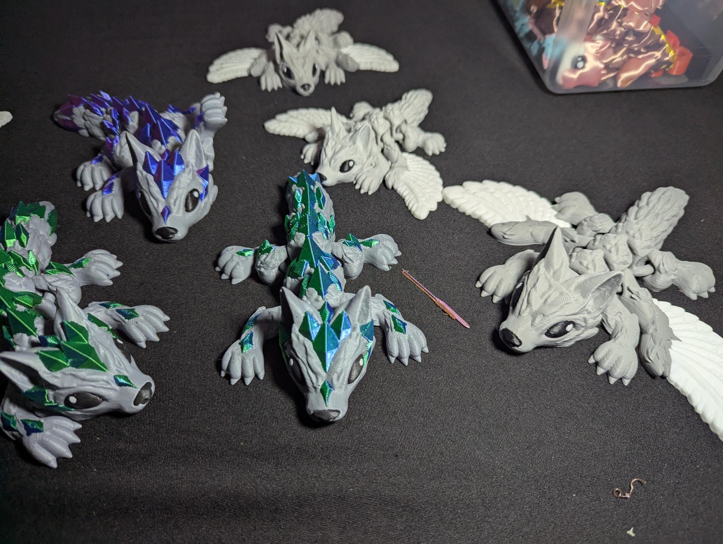 Wolf Crystal Winged Articulated 3D Printed Fantasy Creature Multi-Joint Fidget Mystical Dragon Hybrid Display