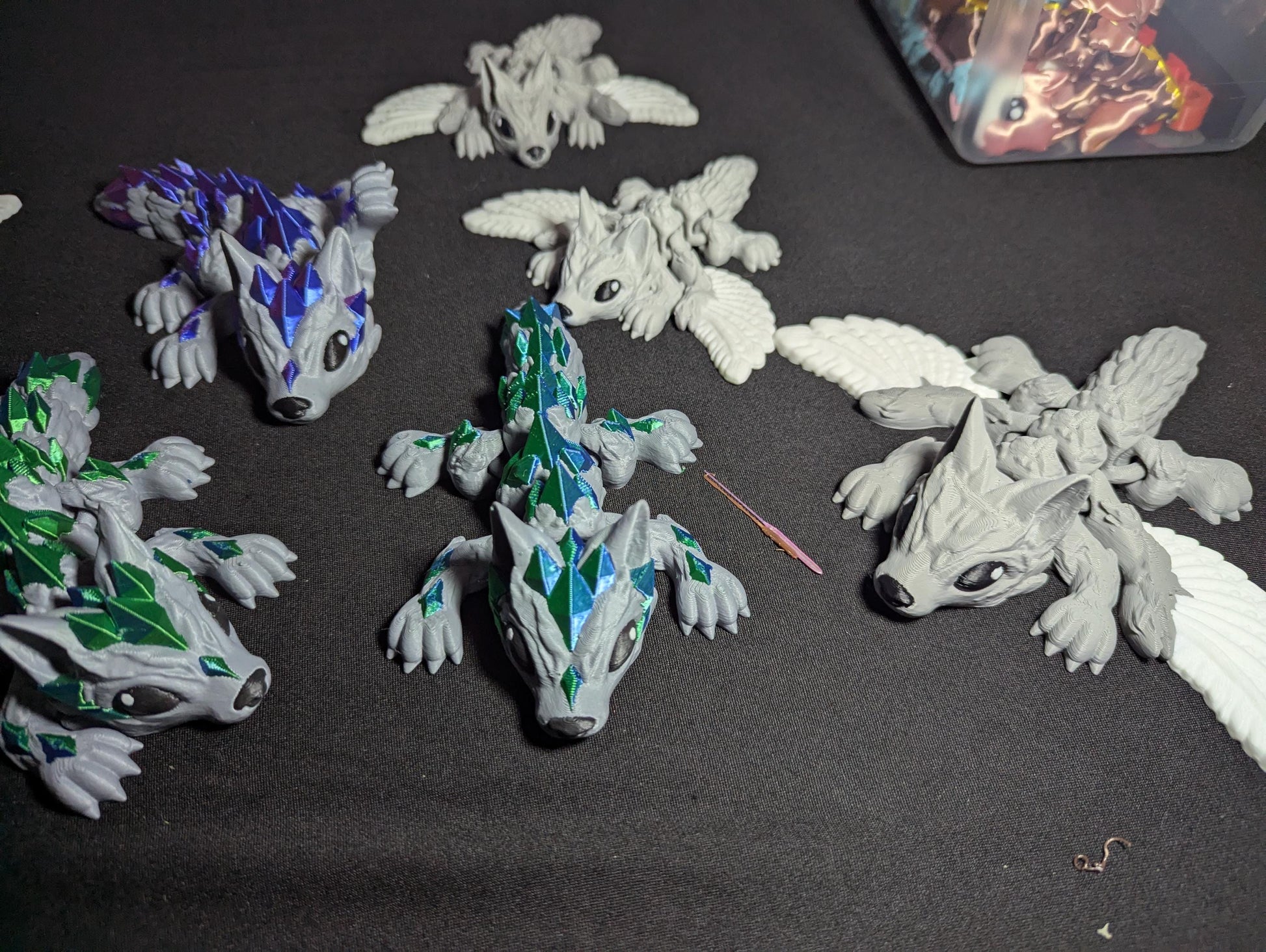 Wolf Crystal Winged Articulated 3D Printed Fantasy Creature Multi-Joint Fidget Mystical Dragon Hybrid Display