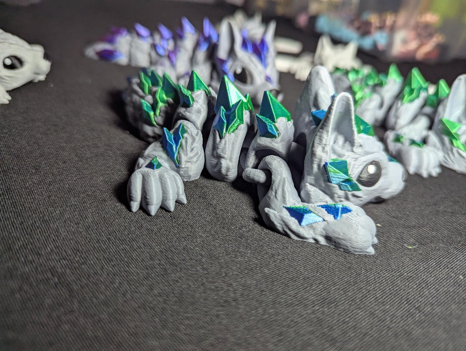 Wolf Crystal Winged Articulated 3D Printed Fantasy Creature Multi-Joint Fidget Mystical Dragon Hybrid Display