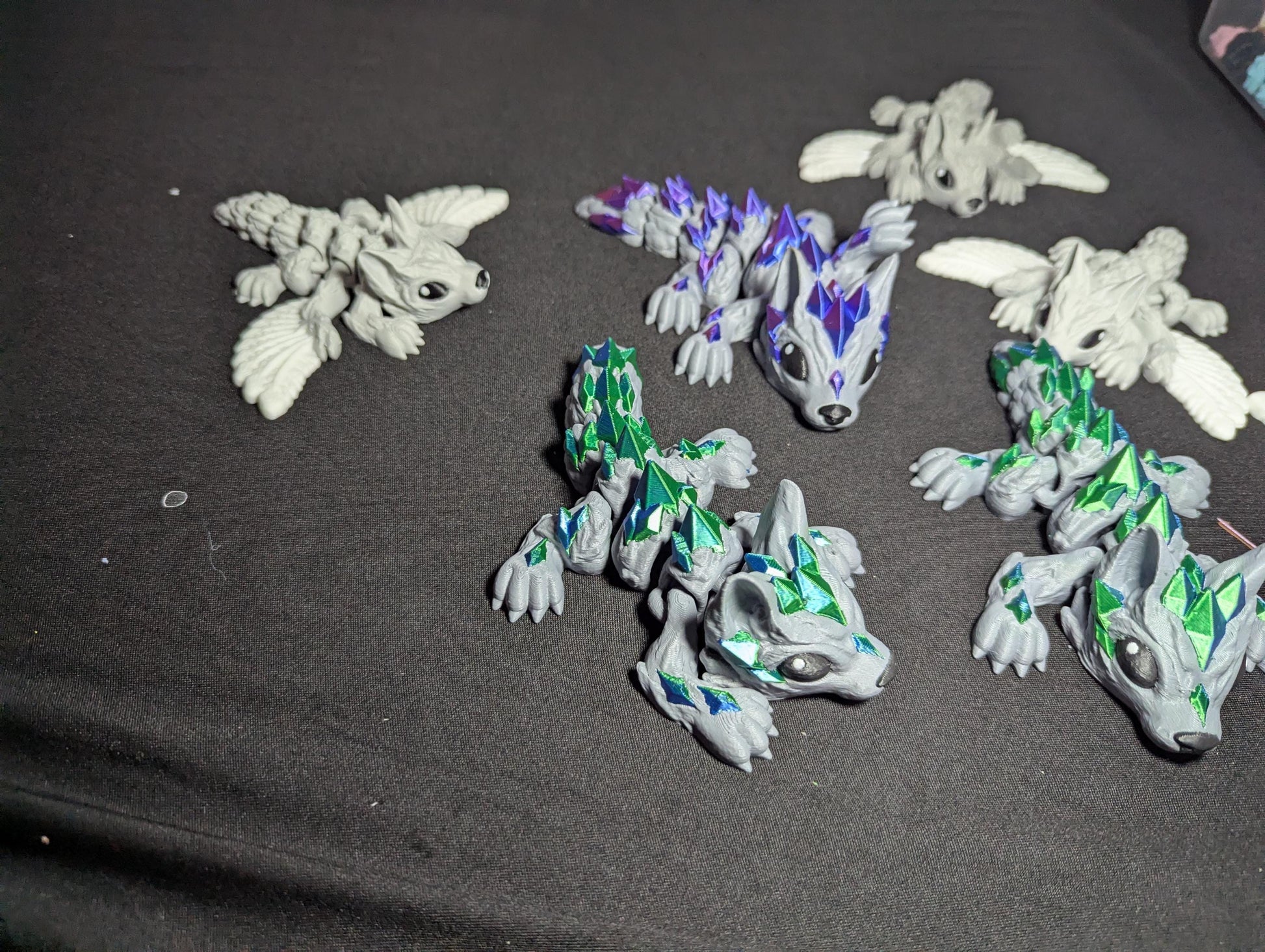 Wolf Crystal Winged Articulated 3D Printed Fantasy Creature Multi-Joint Fidget Mystical Dragon Hybrid Display
