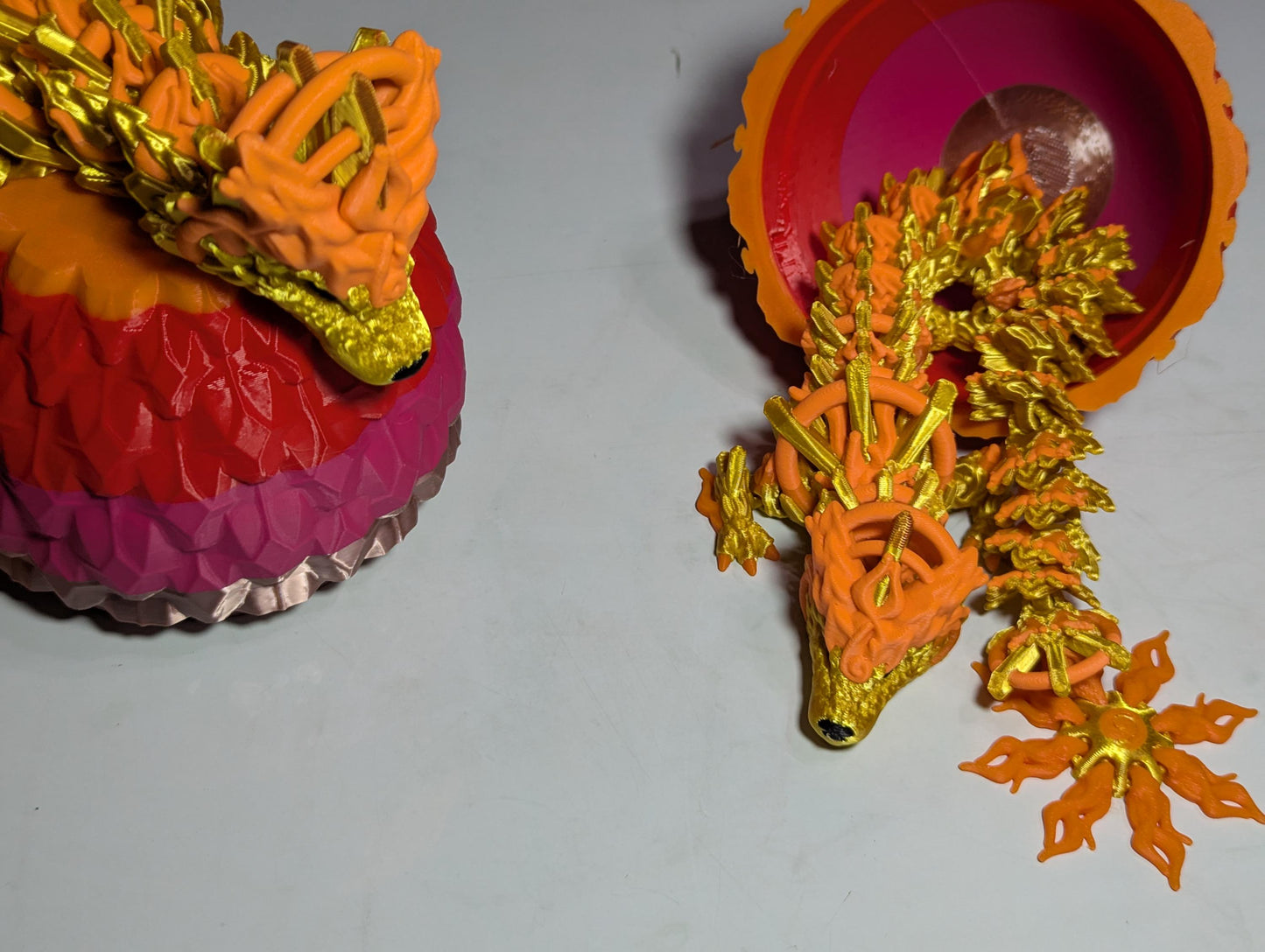 Articulated Sun Dragon 3D Printed Celestial Fantasy Creature Multi-Joint Fidget Fire Summer Bright Display