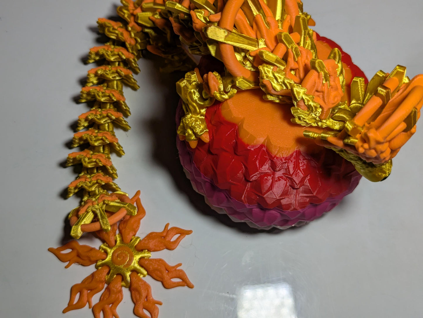 Articulated Sun Dragon 3D Printed Celestial Fantasy Creature Multi-Joint Fidget Fire Summer Bright Display