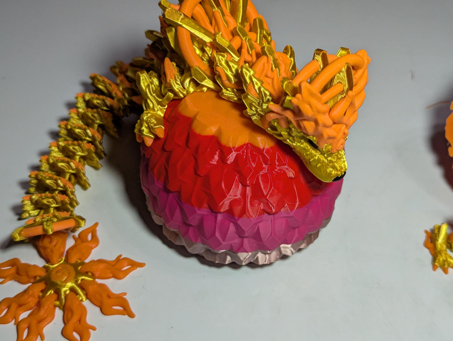 Articulated Sun Dragon 3D Printed Celestial Fantasy Creature Multi-Joint Fidget Fire Summer Bright Display