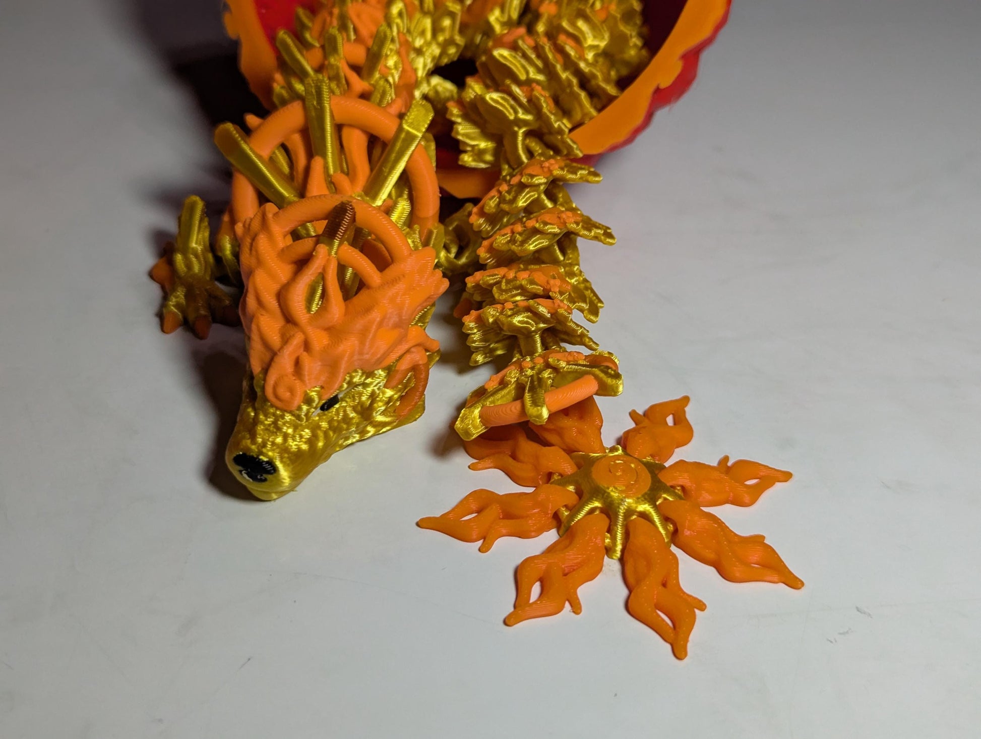 Articulated Sun Dragon 3D Printed Celestial Fantasy Creature Multi-Joint Fidget Fire Summer Bright Display