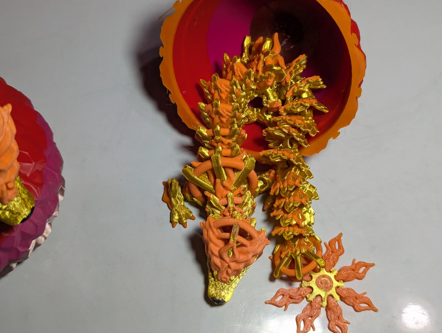 Articulated Sun Dragon 3D Printed Celestial Fantasy Creature Multi-Joint Fidget Fire Summer Bright Display