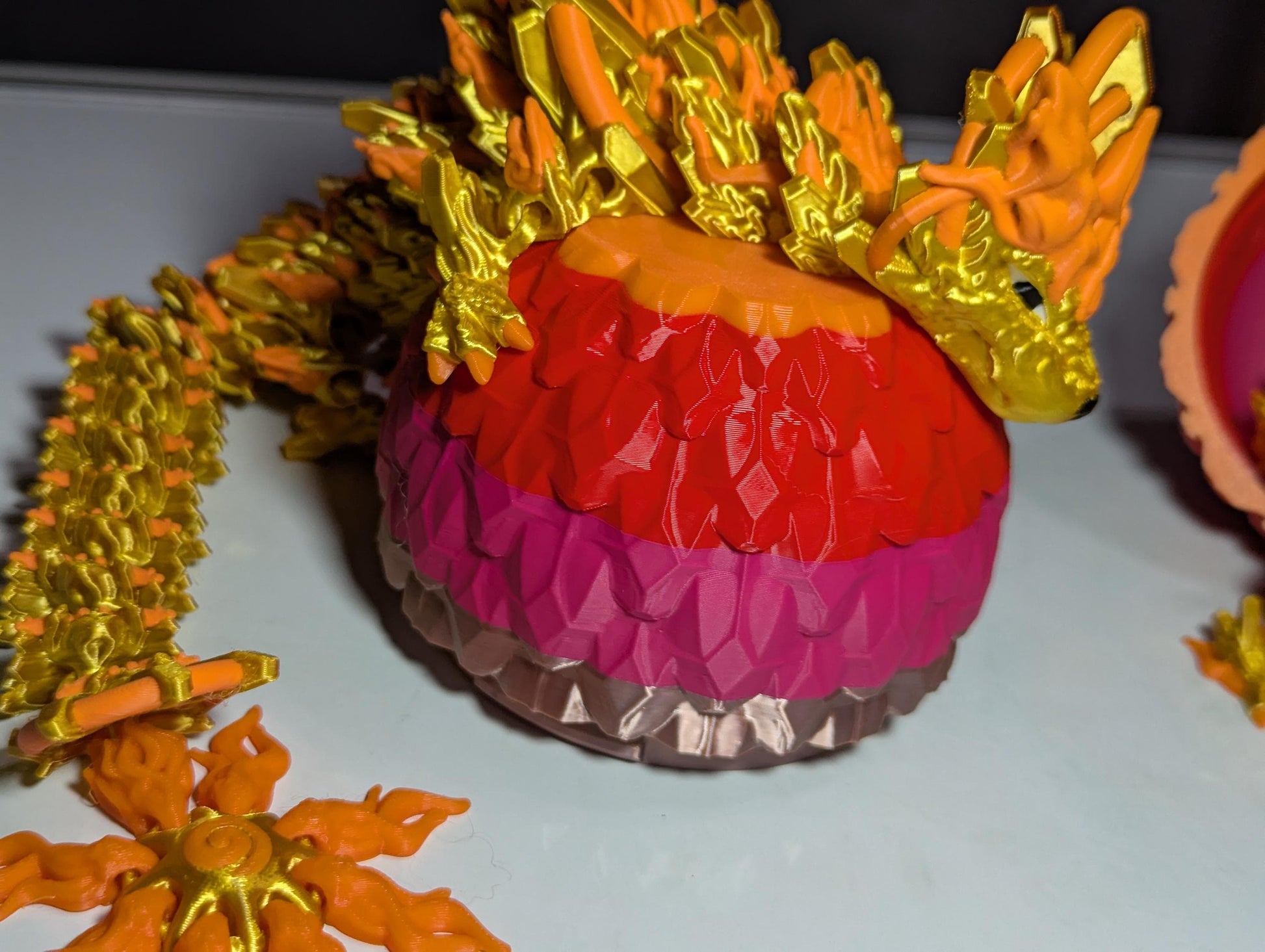 Articulated Sun Dragon 3D Printed Celestial Fantasy Creature Multi-Joint Fidget Fire Summer Bright Display