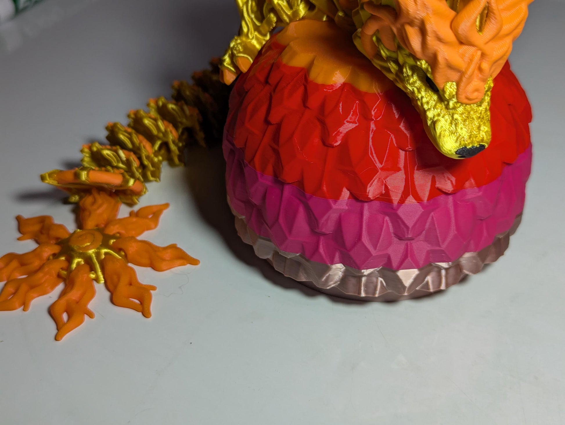 Articulated Sun Dragon 3D Printed Celestial Fantasy Creature Multi-Joint Fidget Fire Summer Bright Display