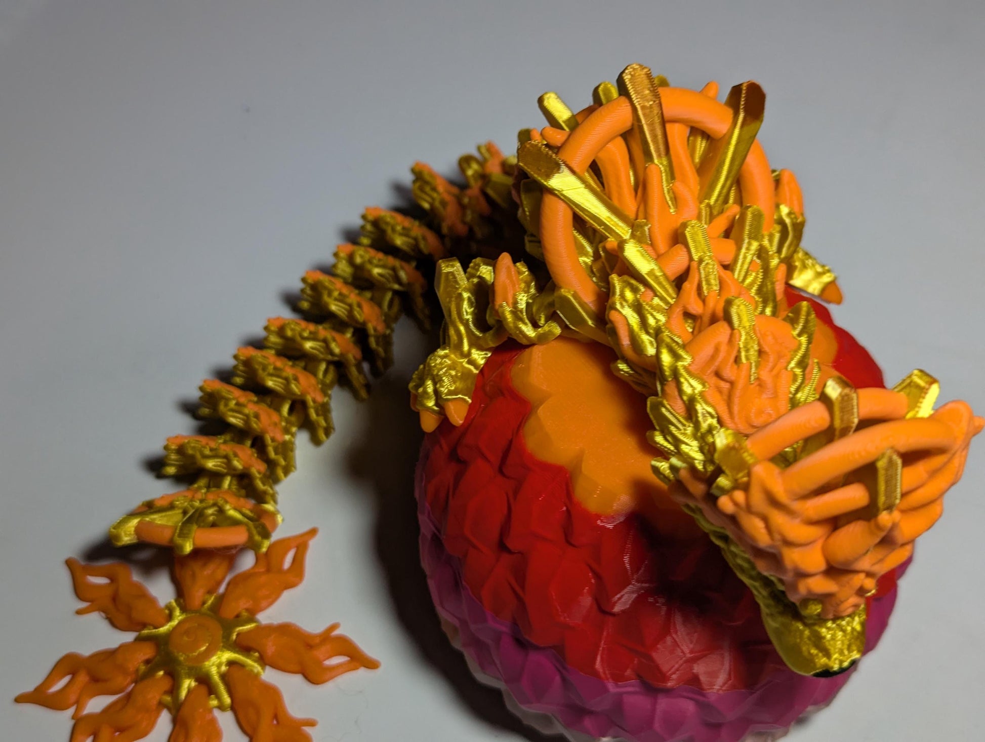 Articulated Sun Dragon 3D Printed Celestial Fantasy Creature Multi-Joint Fidget Fire Summer Bright Display