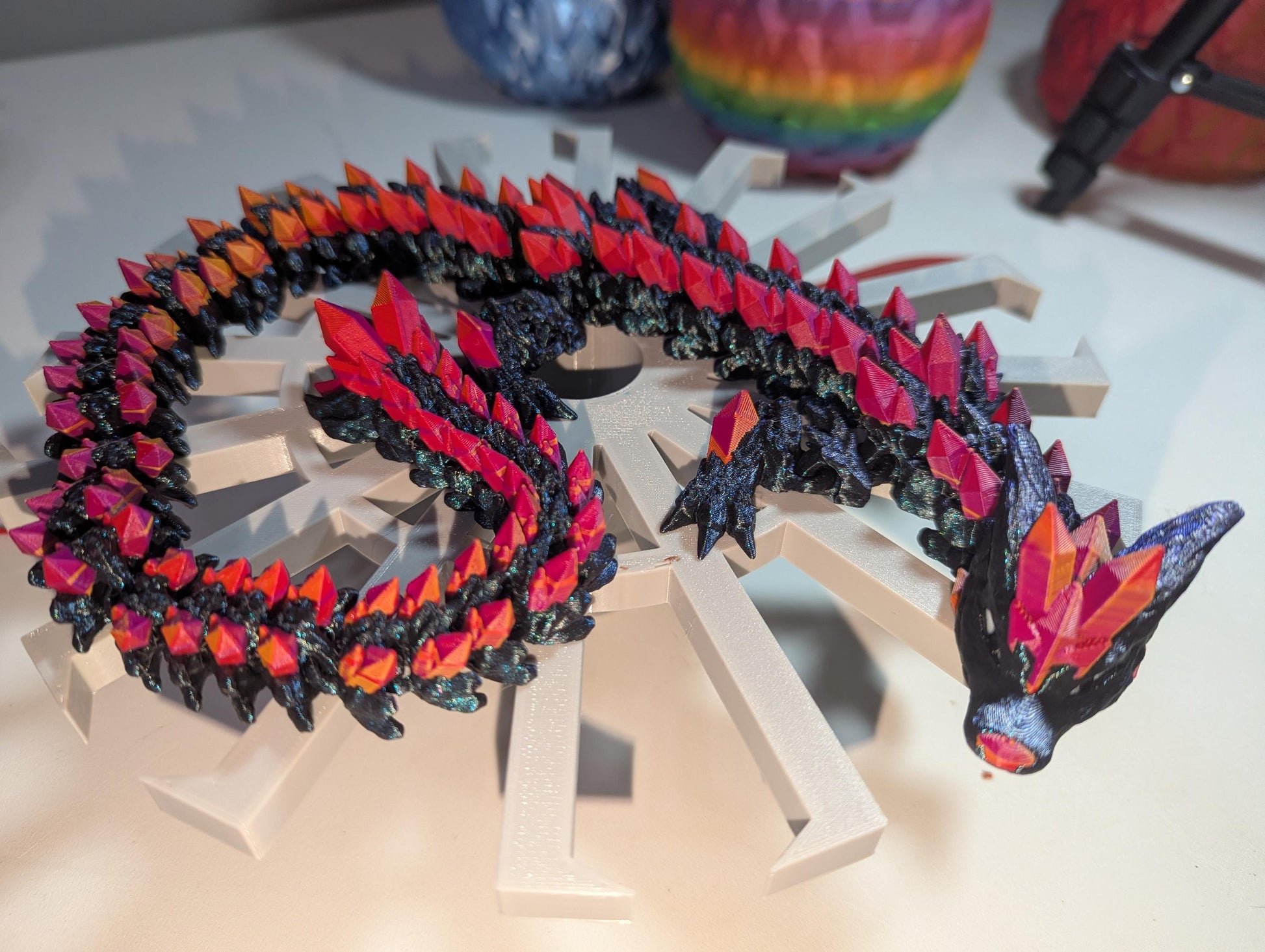 Crystal Wolf Dragon Articulated 3D-Printed Flexible Geometric Hybrid Fantasy Creature Collectible Fidget Multiple Sizes