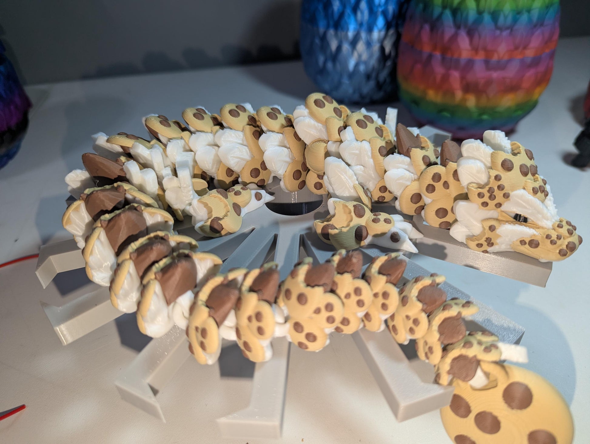 Chocolate Chip Dragon 3D-Printed Articulated Cookie Fantasy Creature Flexible Fidget Toy Collectible Multiple Sizes