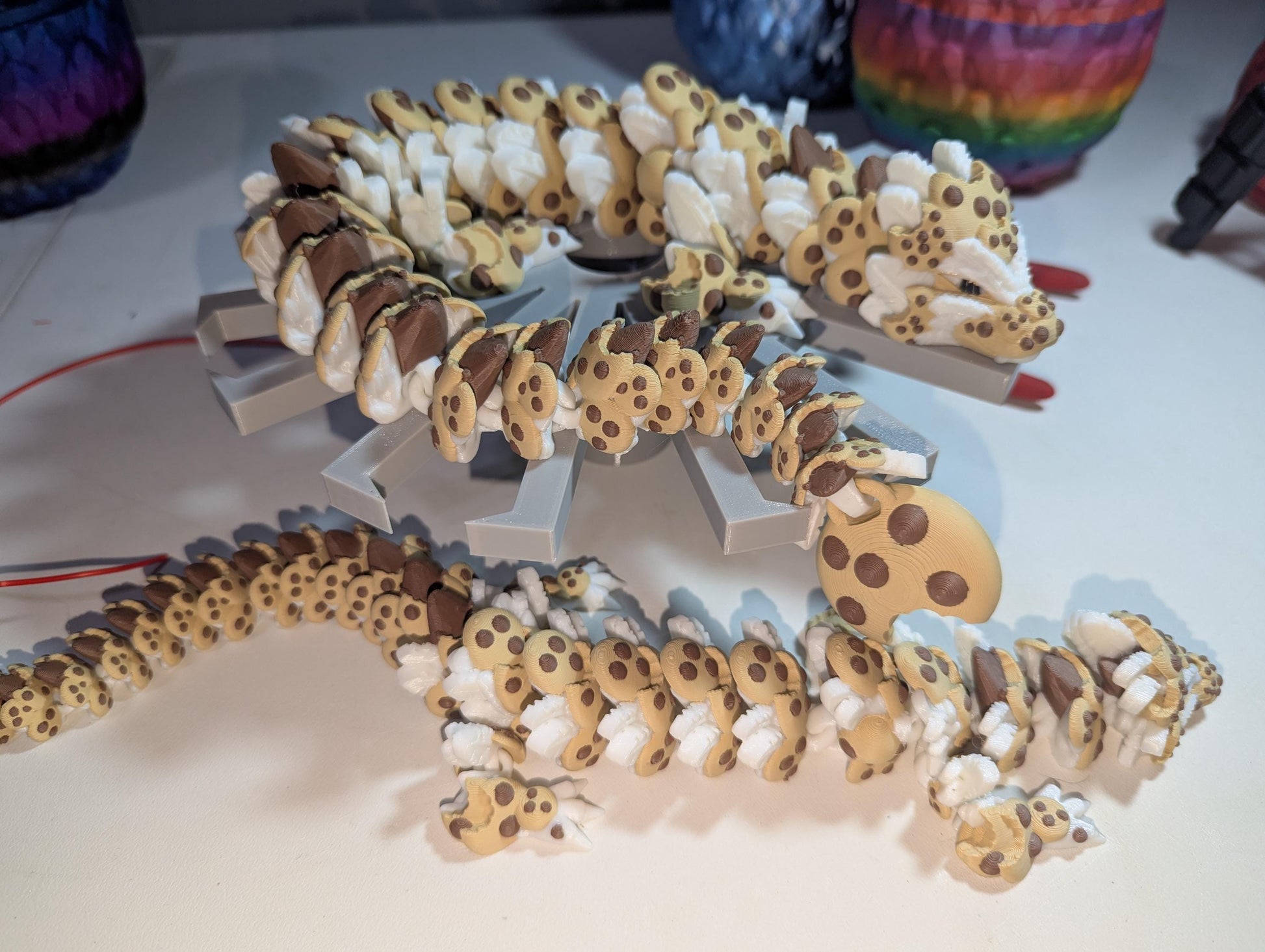 Chocolate Chip Dragon 3D-Printed Articulated Cookie Fantasy Creature Flexible Fidget Toy Collectible Multiple Sizes