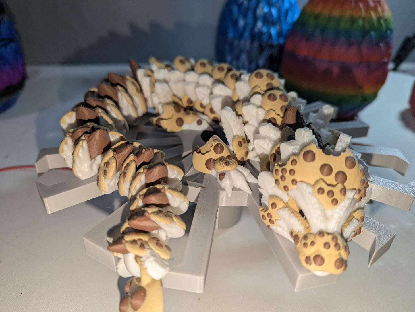 Chocolate Chip Dragon 3D-Printed Articulated Cookie Fantasy Creature Flexible Fidget Toy Collectible Multiple Sizes