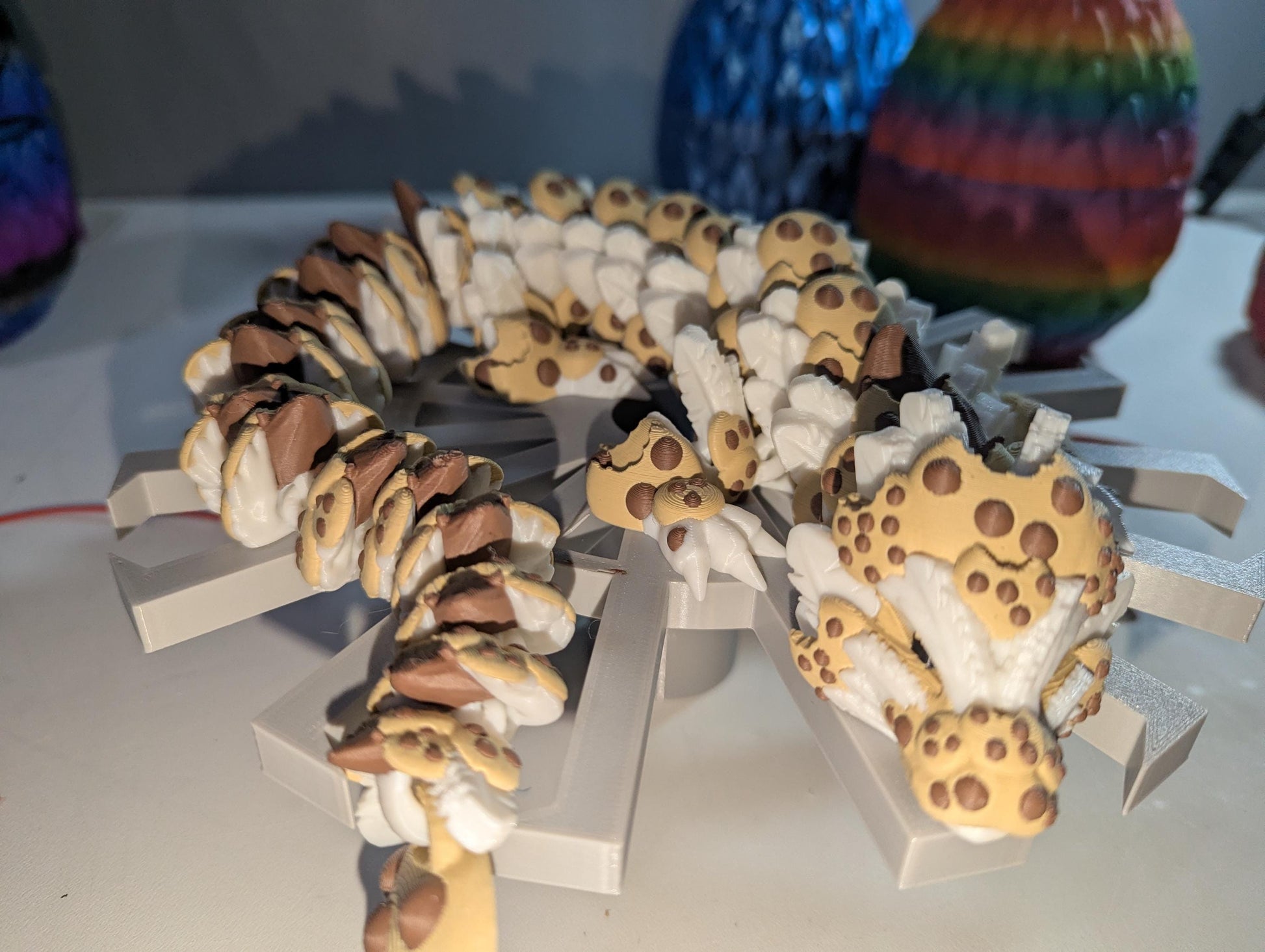 Chocolate Chip Dragon 3D-Printed Articulated Cookie Fantasy Creature Flexible Fidget Toy Collectible Multiple Sizes