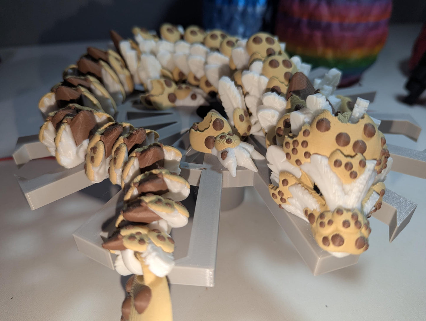 Chocolate Chip Dragon 3D-Printed Articulated Cookie Fantasy Creature Flexible Fidget Toy Collectible Multiple Sizes