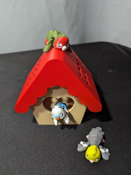 Birdhouse Bird Set 3D Printed Mini Articulated Wildlife Animal Figurine Collectible Desk Decor Home