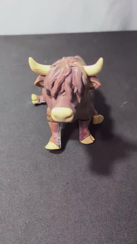 Highland Cow Articulated 3D Printed Flexible Fidget Multi-Joint Head Scottish Farm Animal Toy