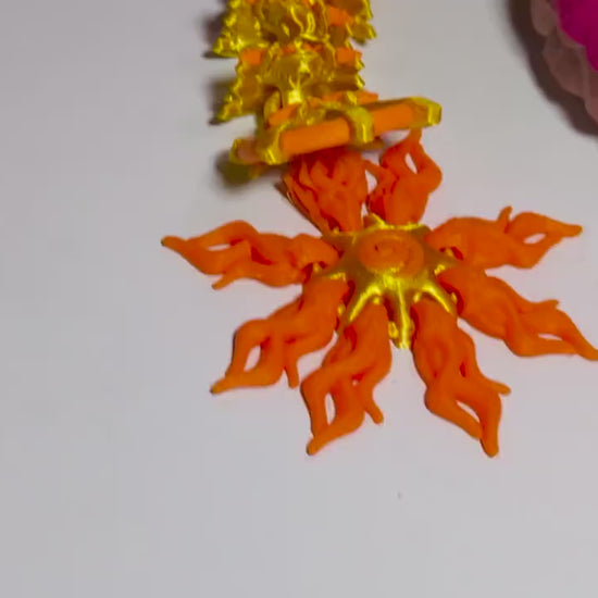 Articulated Sun Dragon 3D Printed Celestial Fantasy Creature Multi-Joint Fidget Fire Summer Bright Display