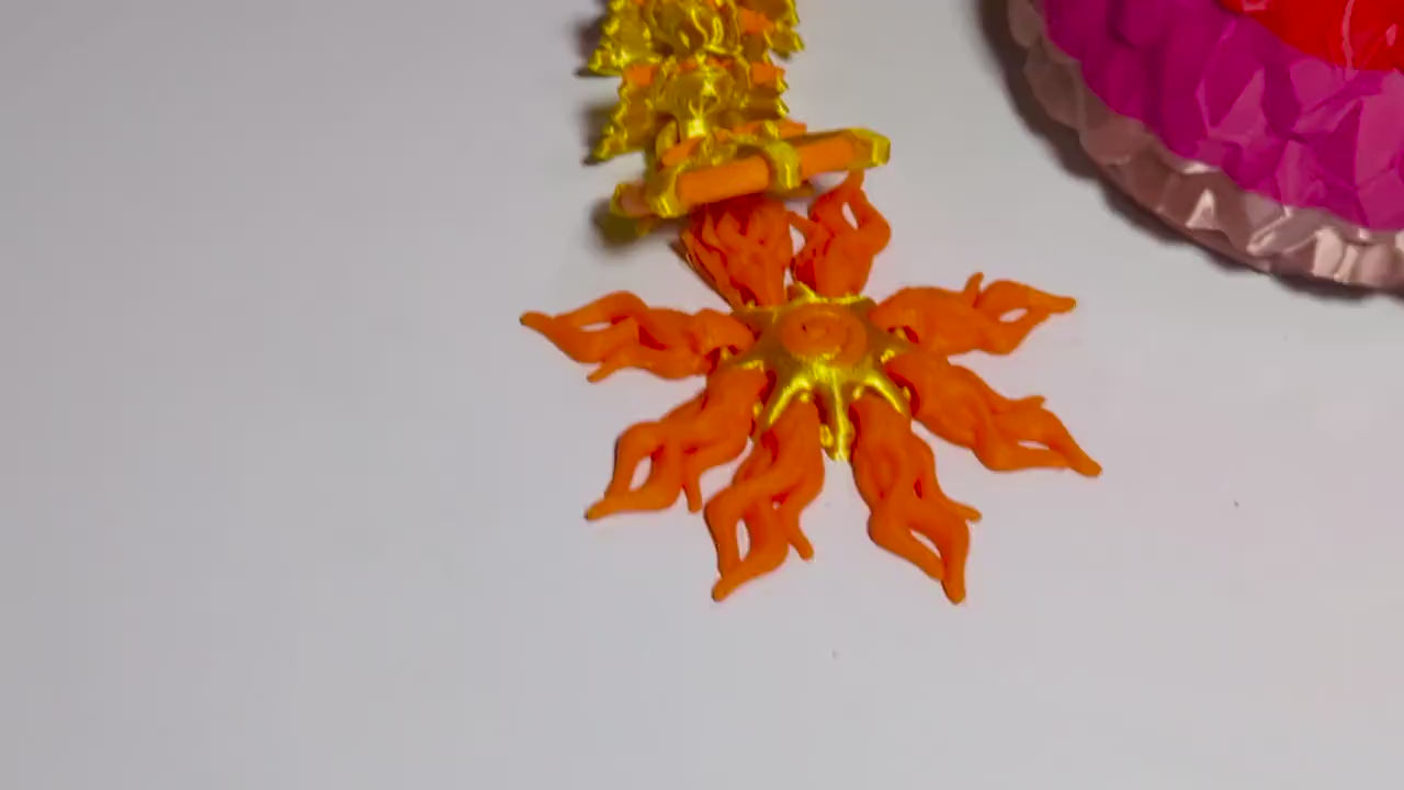 Articulated Sun Dragon 3D Printed Celestial Fantasy Creature Multi-Joint Fidget Fire Summer Bright Display