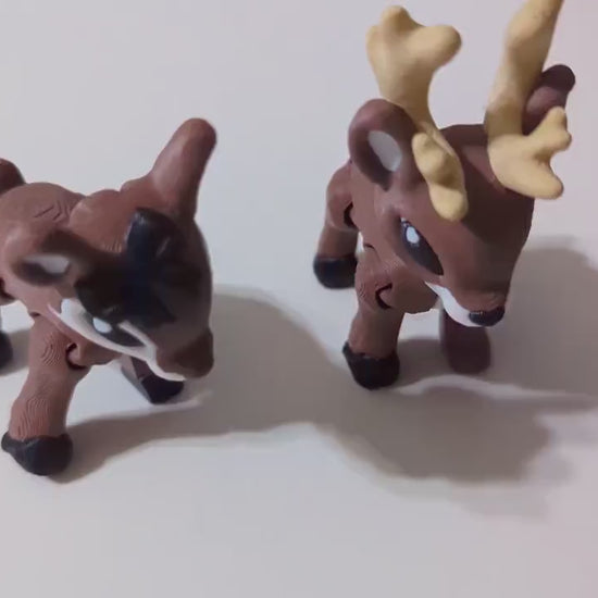 Articulated Deer Figurine  – Poseable Woodland Fawn and Antlered Buck