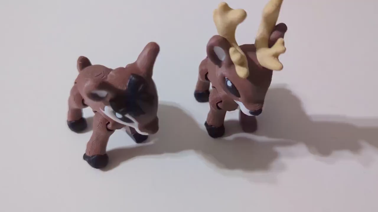 Articulated Deer Figurine  – Poseable Woodland Fawn and Antlered Buck