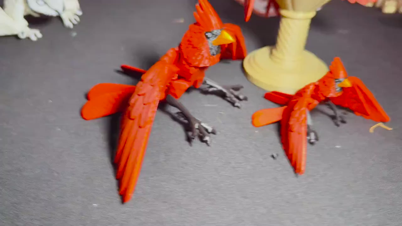 Articulated Cardinal Bird – 3D Printed Red Bird Figurine- Poseable 3D Print Desk Decor -Red Cardinal Figurine – Articulated 3D Printed Bird