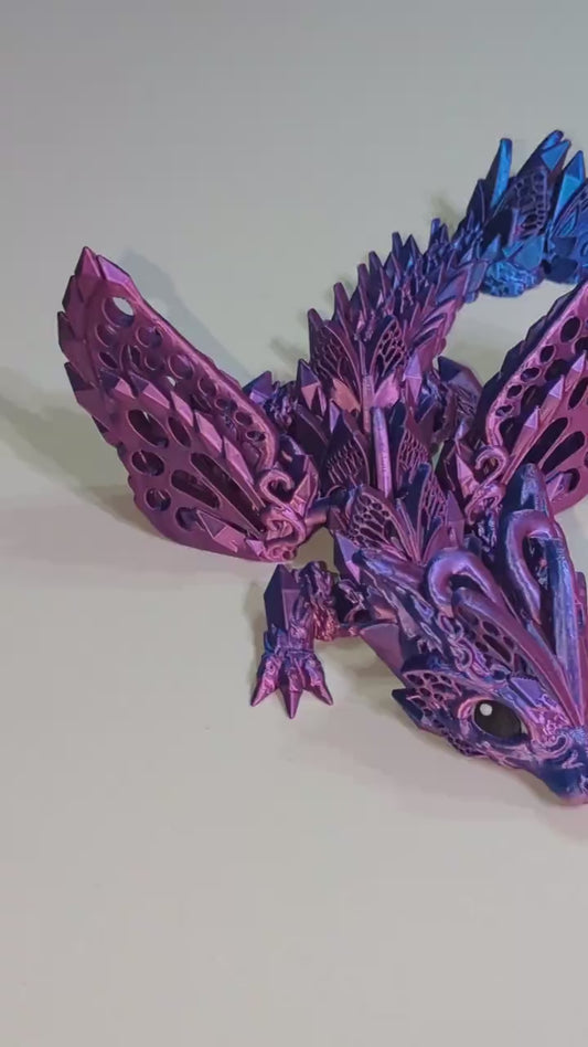 3D Printed Fae Wolf Dragon Articulated Winged Poseable Fantasy Creature Mythical Winged Fairy Wolf Dragon, Stress and Anxiety Relief Fidget