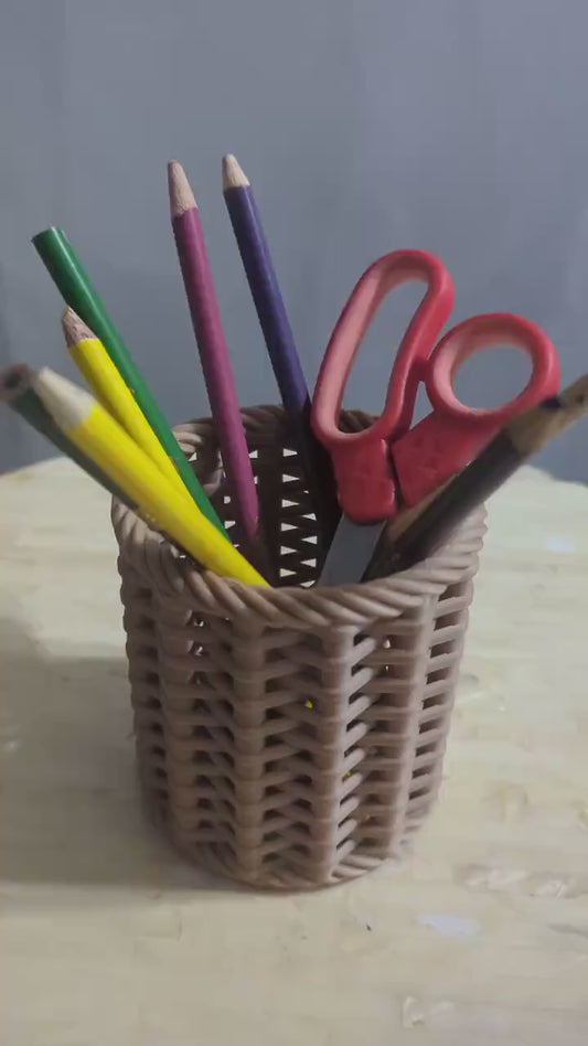 Designer Pen and Pencil Holder  Rustic Desk Organizer for Office or Home Decor-Holds Office Supplies Storage for pens and pencils Woven case